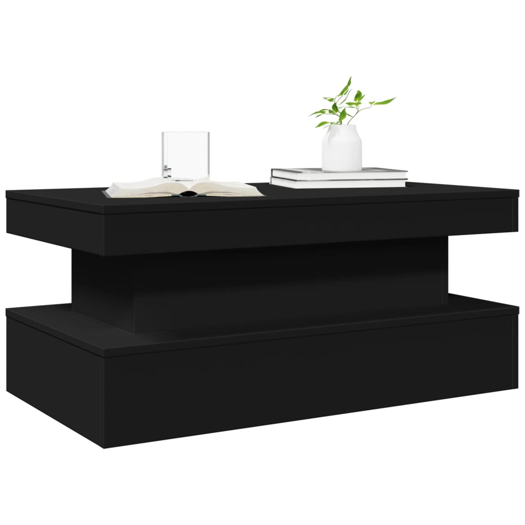 Mesa de centro com luzes LED 90x50x40 cm preto