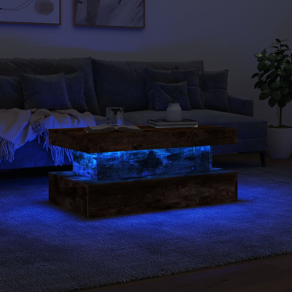 Mesa de centro com luzes LED 90x50x40 cm carvalho fumado