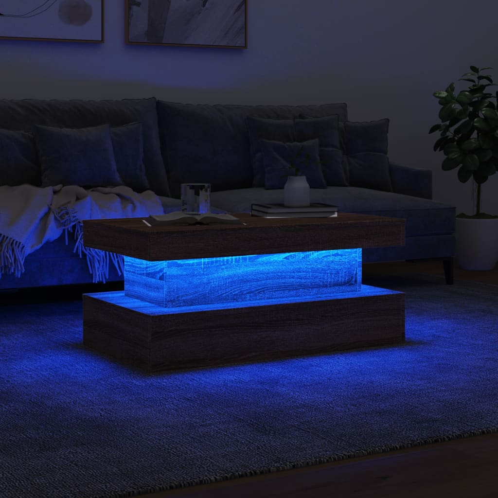 Mesa de centro com luzes LED 90x50x40 cm carvalho castanho