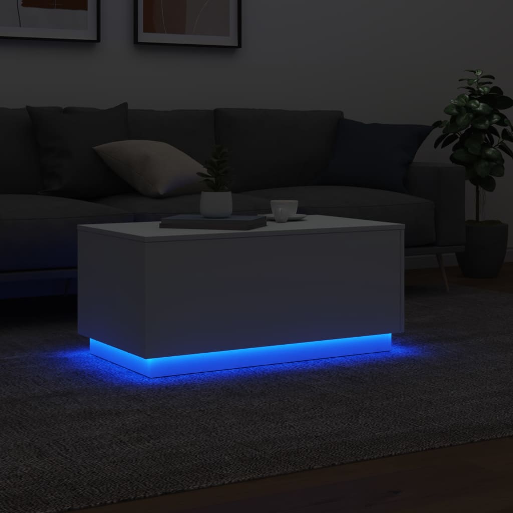 Mesa de centro com luzes LED 90x50x40 cm branco