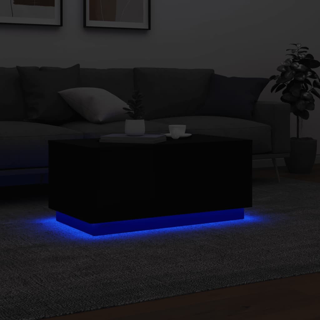 Mesa de centro com luzes LED 90x50x40 cm preto