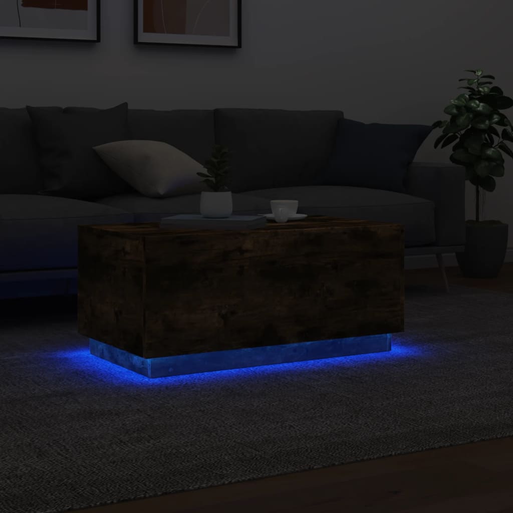 Mesa de centro com luzes LED 90x50x40 cm carvalho fumado