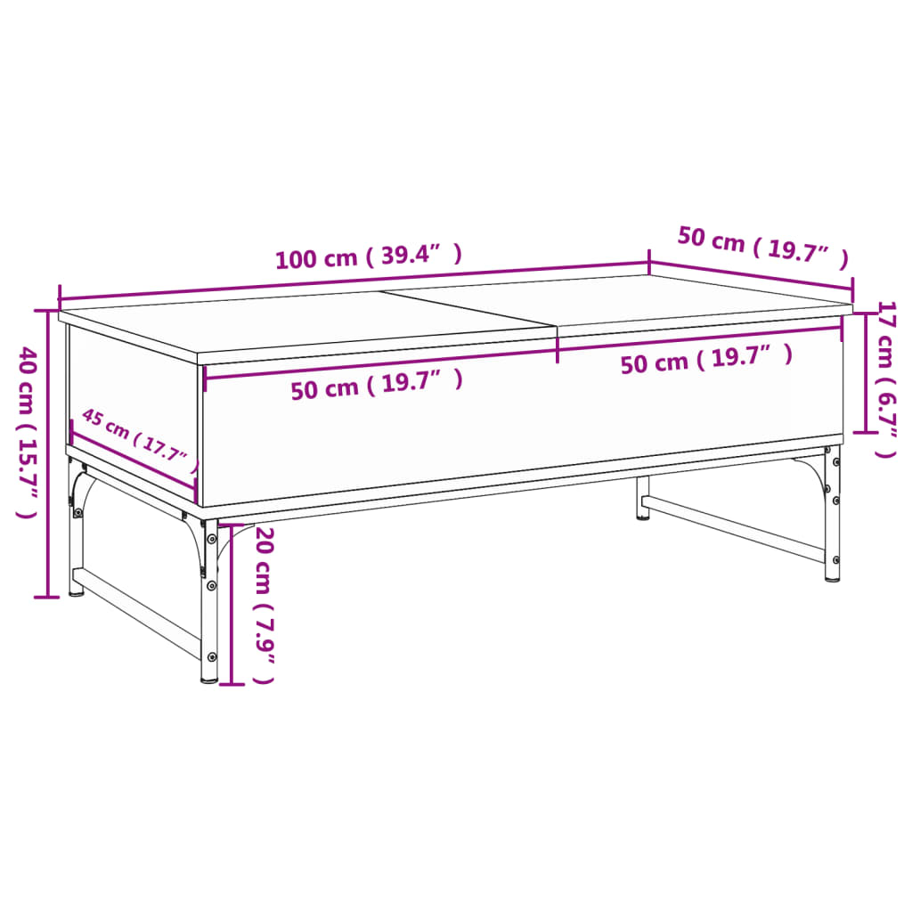 Mesa centro 100x50x40 cm deriv. madeira/metal carvalho sonoma