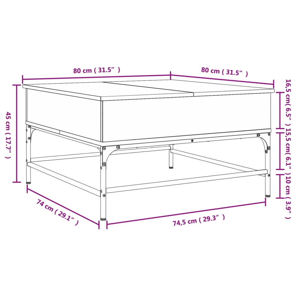 Mesa de centro 80x80x45 cm derivados de madeira/metal preto