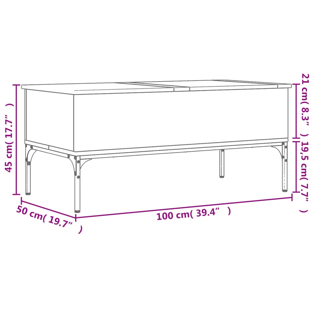 Mesa de centro 100x50x45 cm derivados de madeira/metal preto