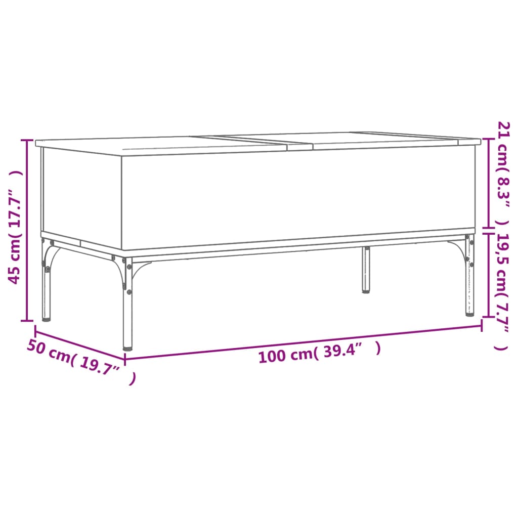 Mesa centro 100x50x45cm deriv. madeira/metal carvalho castanho