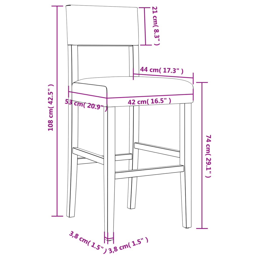 Cadeiras de bar 2 pcs seringueira maciça e couro artificial