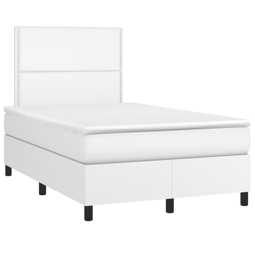 Cama boxspring com colchão 120x190 cm couro artificial branco