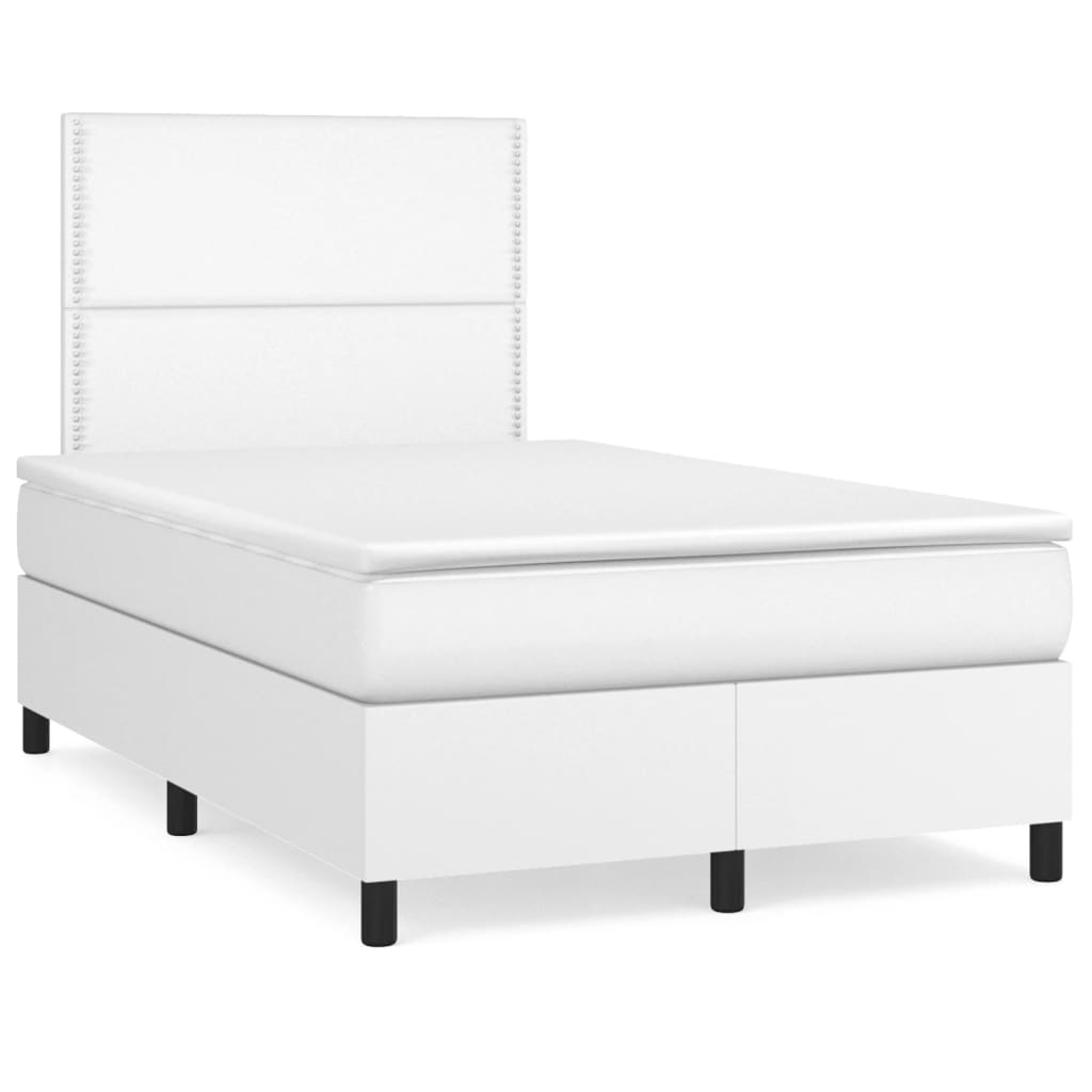 Cama boxspring com colchão 120x190 cm couro artificial branco