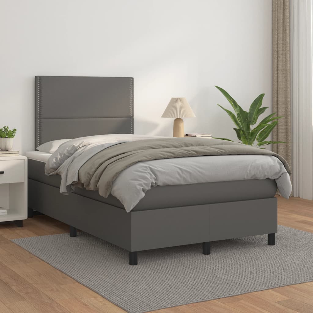 Cama boxspring com colchão 120x190 cm couro artificial cinzento