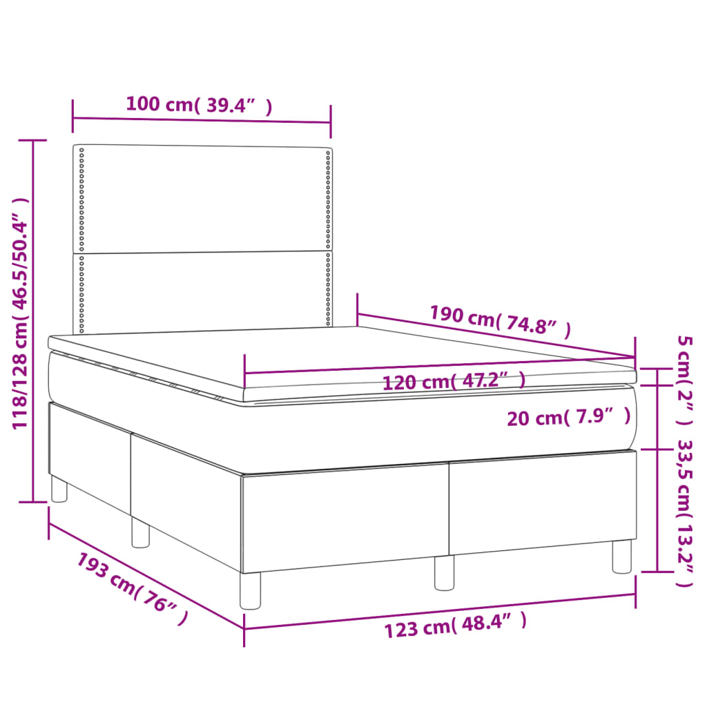 Cama boxspring com colchão 120x190 cm couro artificial cinzento