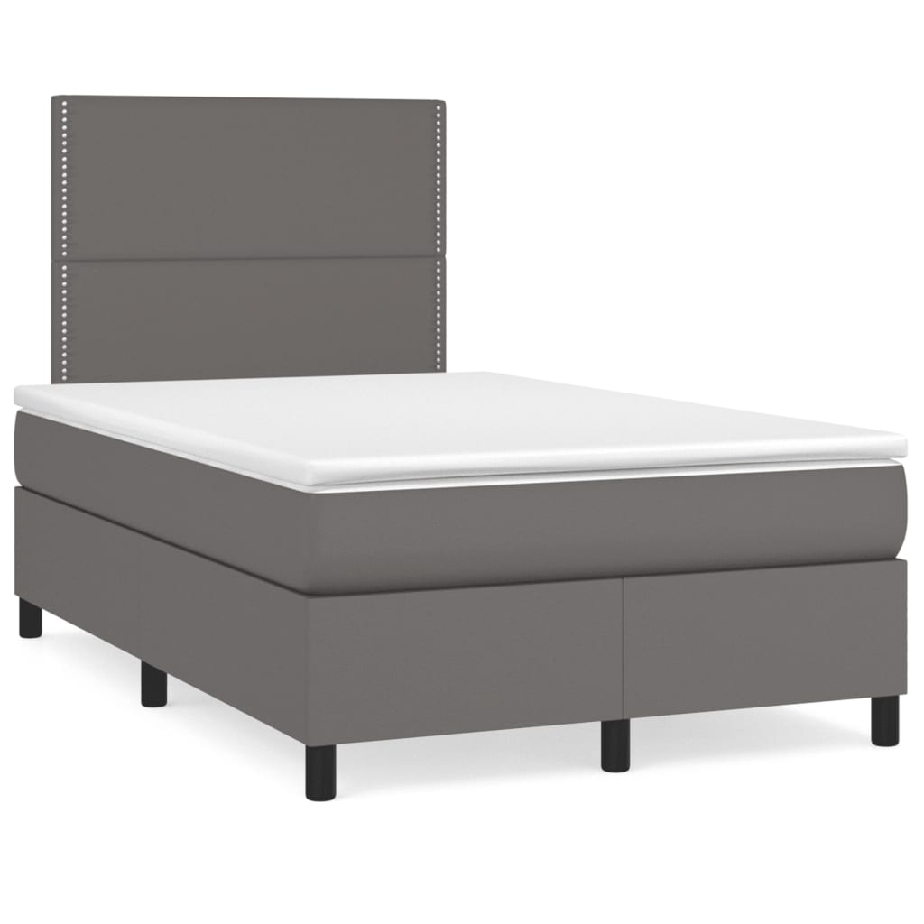 Cama boxspring com colchão 120x190 cm couro artificial cinzento