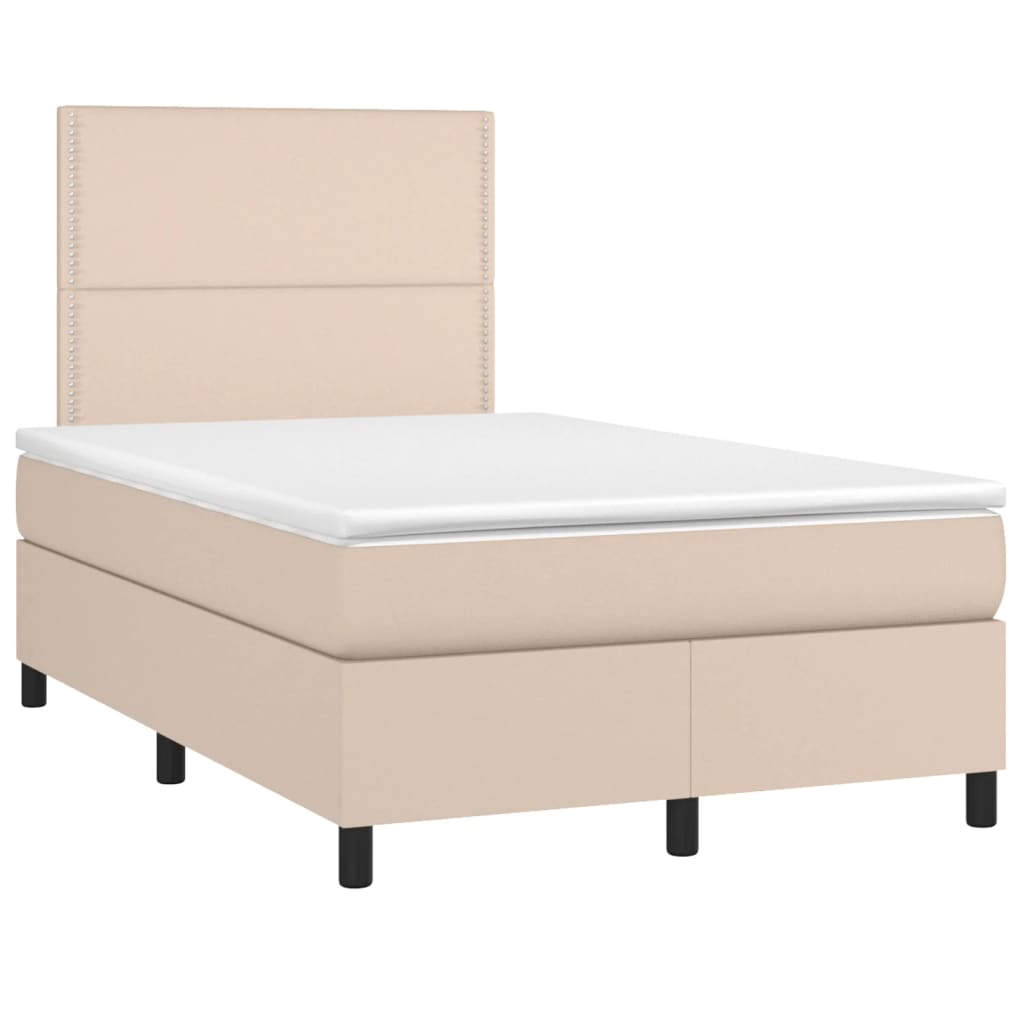 Cama boxspring c/ colchão 120x190cm couro artificial cappuccino