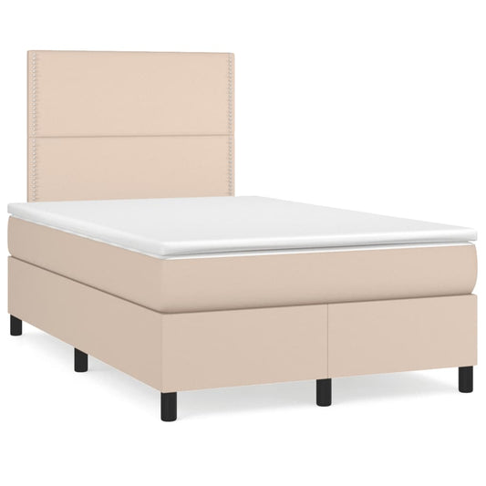 Cama boxspring c/ colchão 120x190cm couro artificial cappuccino