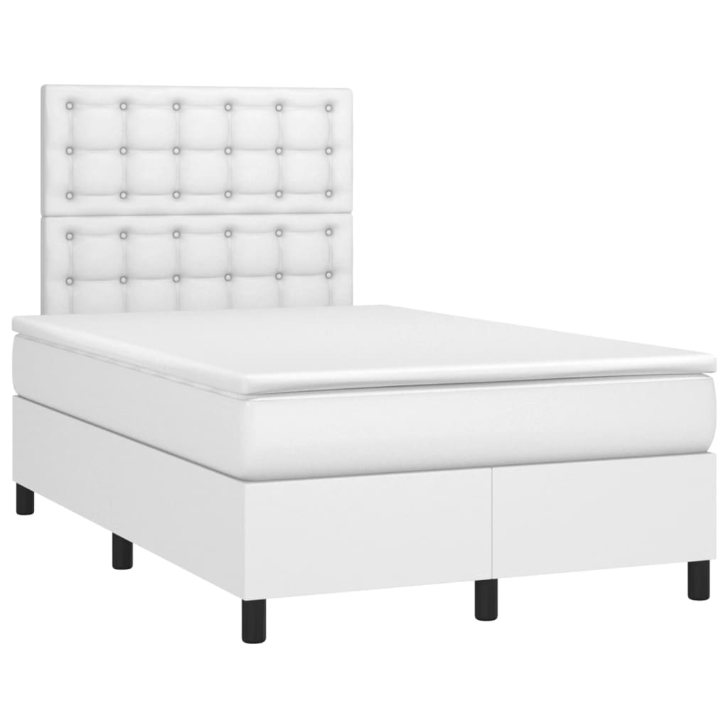 Cama boxspring com colchão 120x190 cm couro artificial branco