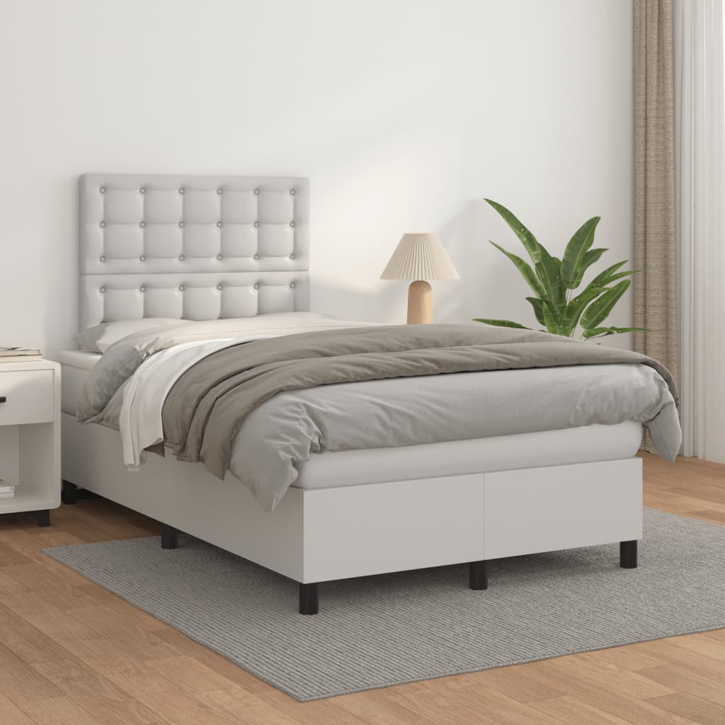 Cama boxspring com colchão 120x190 cm couro artificial branco