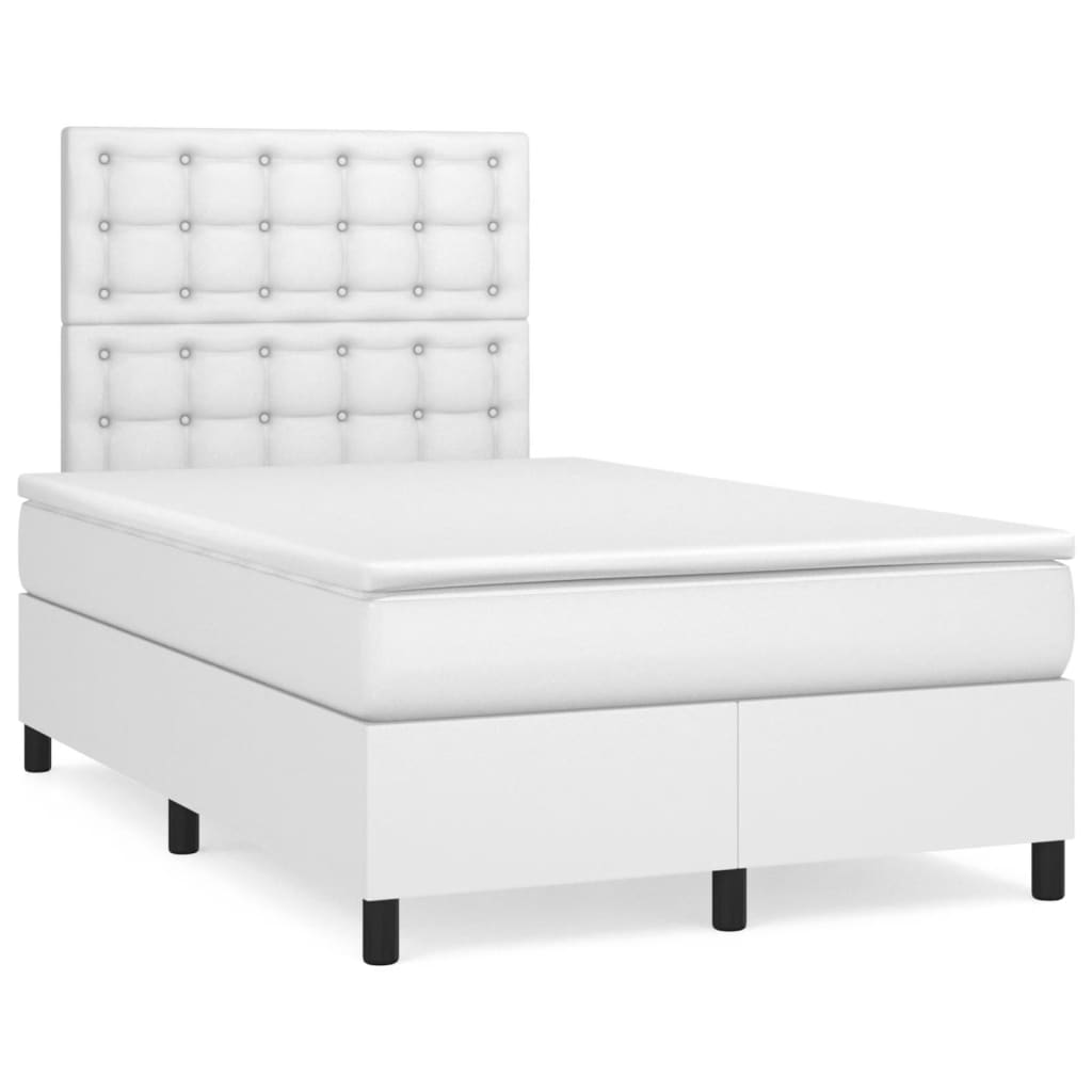 Cama boxspring com colchão 120x190 cm couro artificial branco