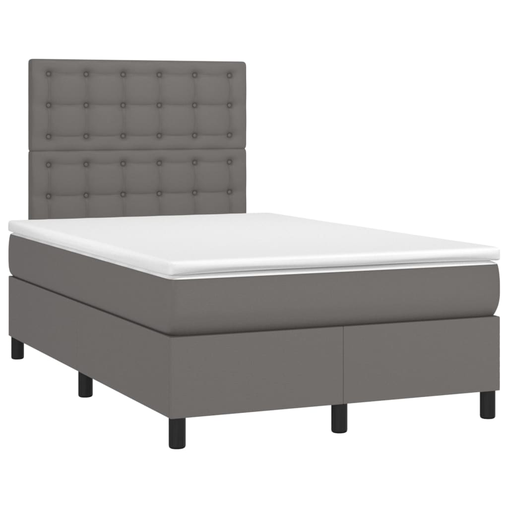 Cama boxspring com colchão 120x190 cm couro artificial cinzento