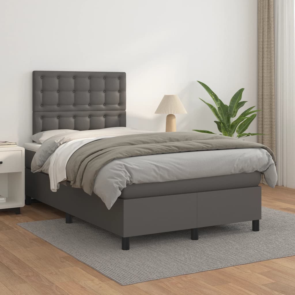 Cama boxspring com colchão 120x190 cm couro artificial cinzento