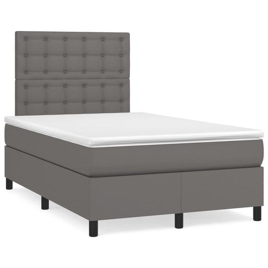 Cama boxspring com colchão 120x190 cm couro artificial cinzento