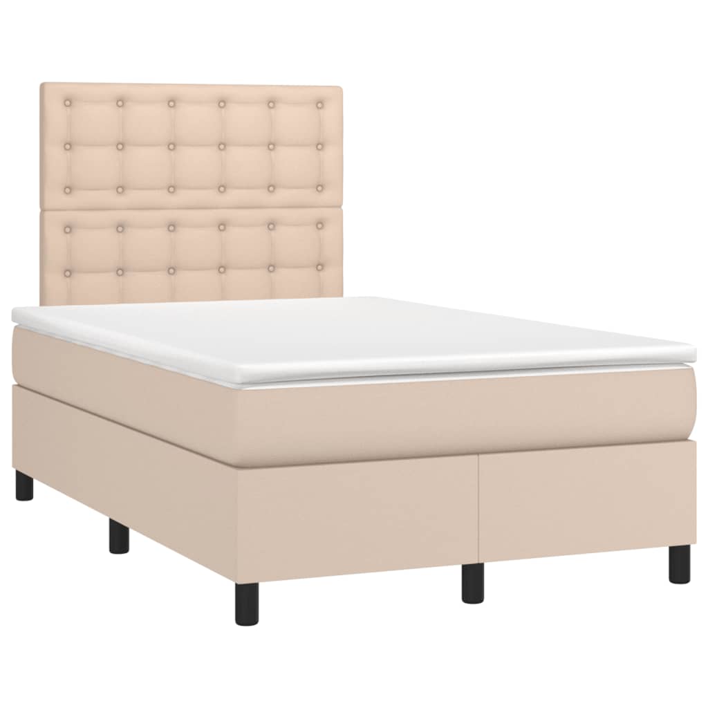 Cama boxspring c/ colchão 120x190cm couro artificial cappuccino