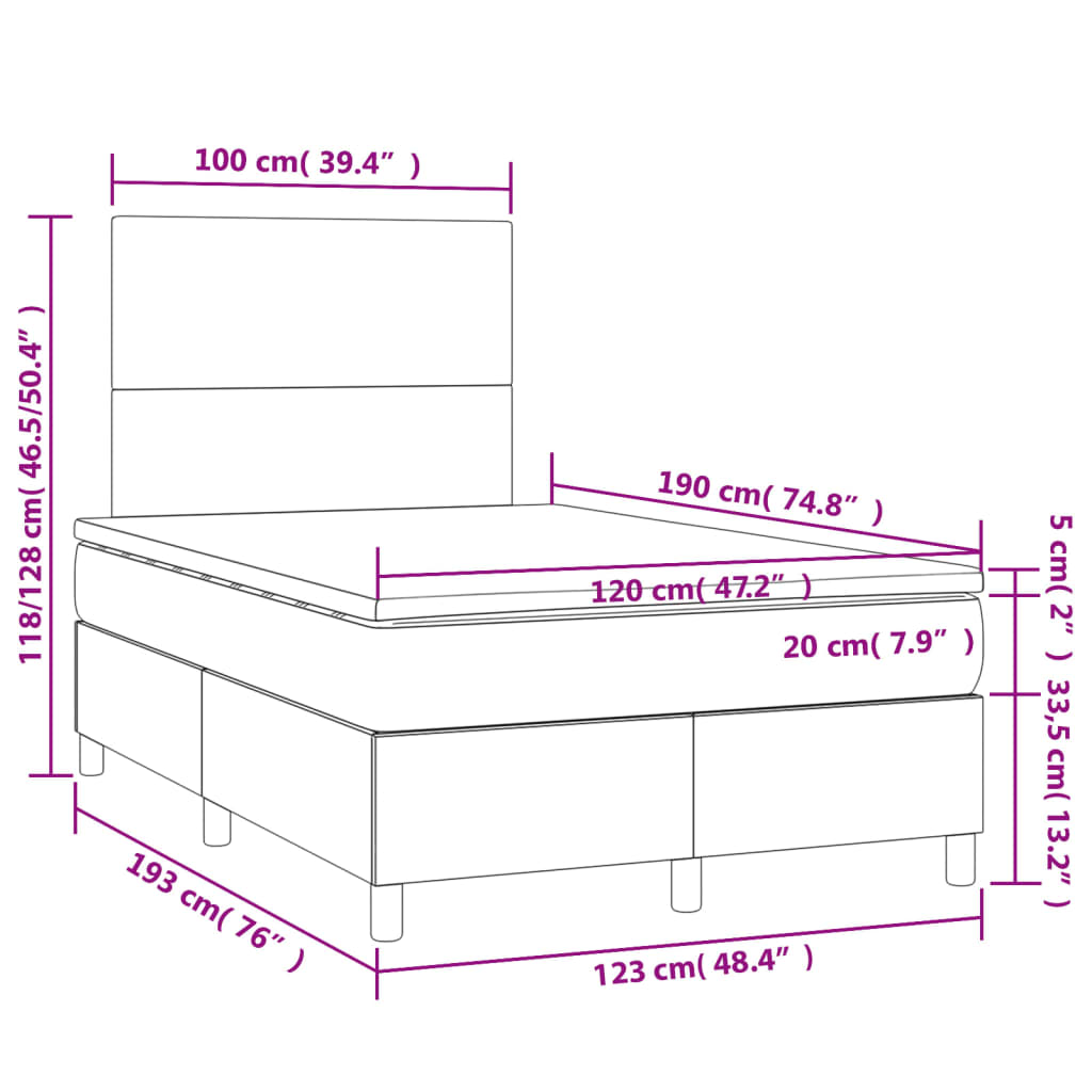 Cama boxspring com colchão 120x190 cm veludo preto