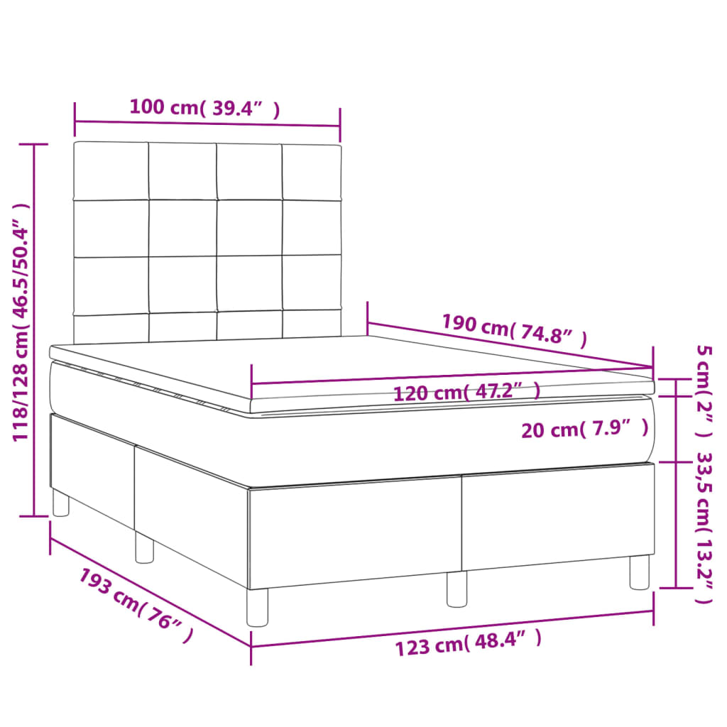 Cama boxspring com colchão 120x190 cm veludo cinzento-escuro