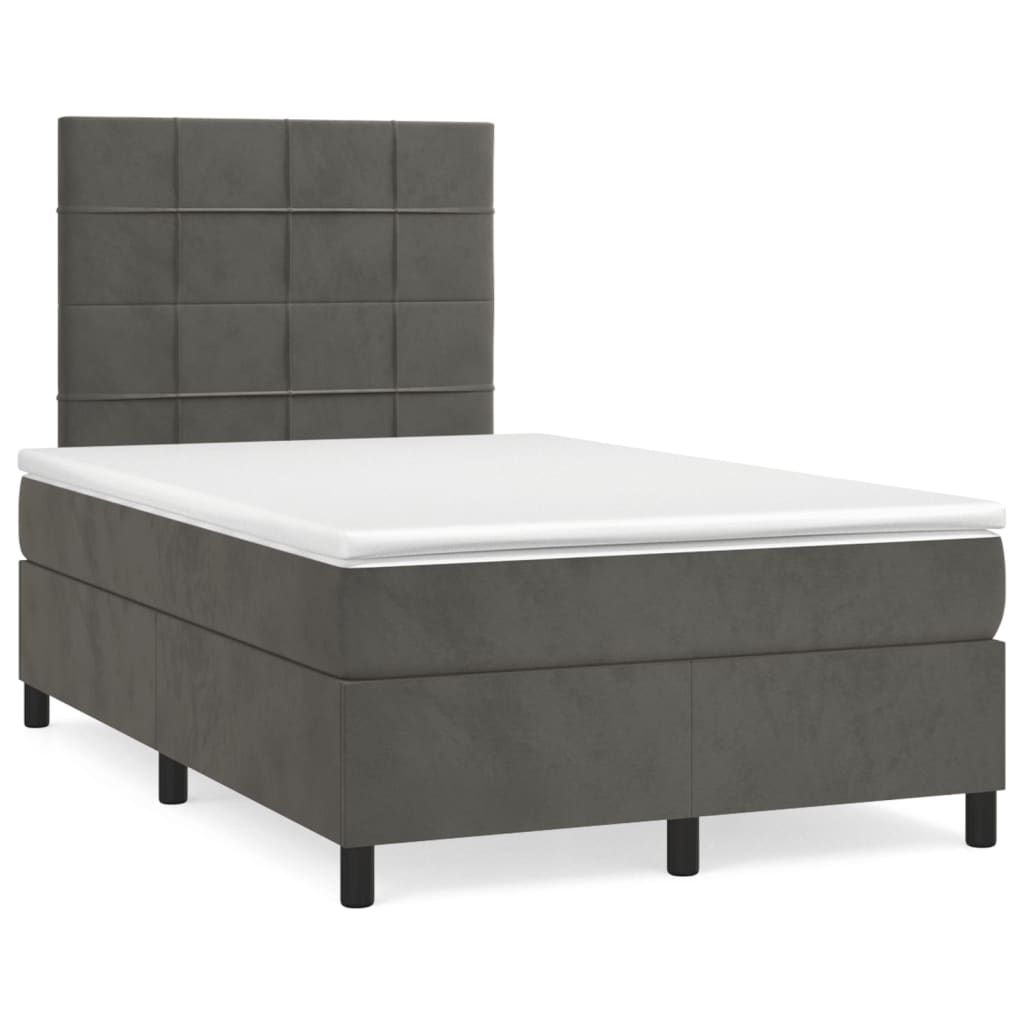 Cama boxspring com colchão 120x190 cm veludo cinzento-escuro