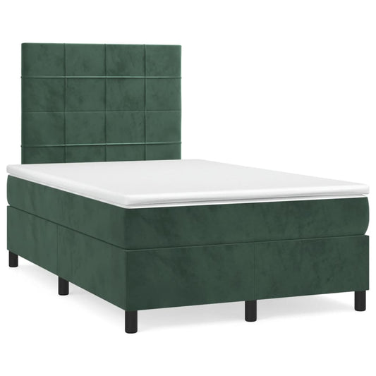 Cama boxspring com colchão 120x190 cm veludo verde-escuro