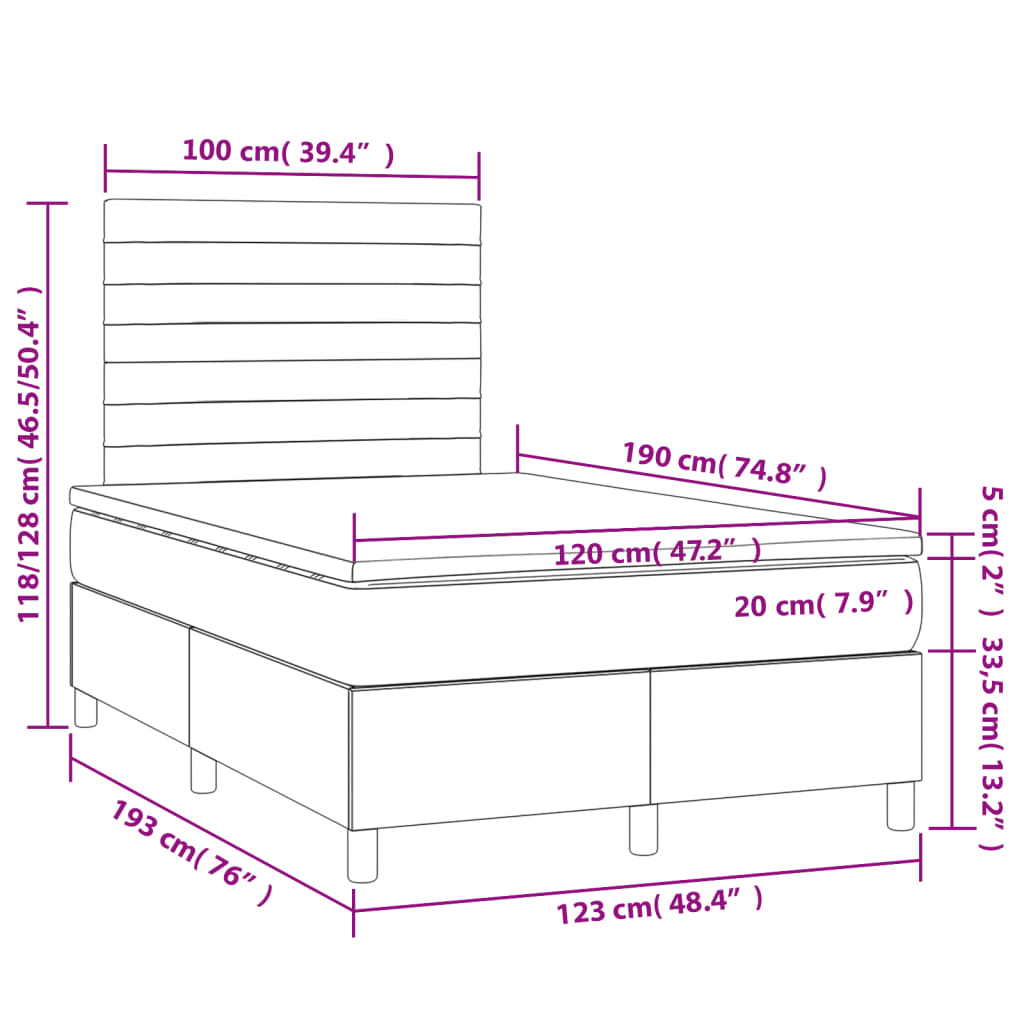 Cama boxspring com colchão 120x190 cm veludo cinzento-claro