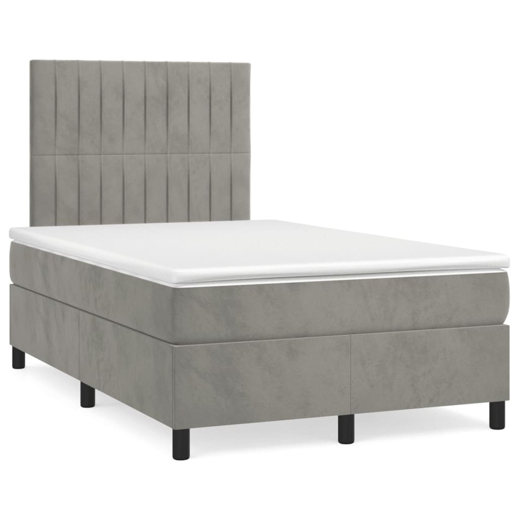 Cama boxspring com colchão 120x190 cm veludo cinzento-claro