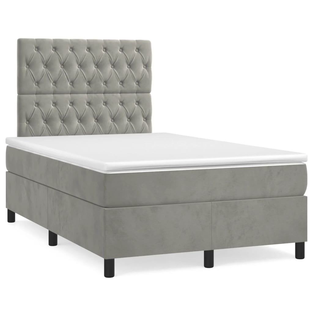 Cama boxspring com colchão 120x190 cm veludo cinzento-claro