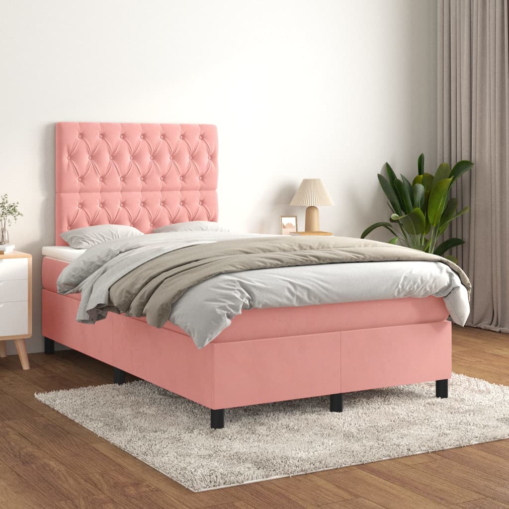 Cama boxspring com colchão 120x190 cm veludo rosa