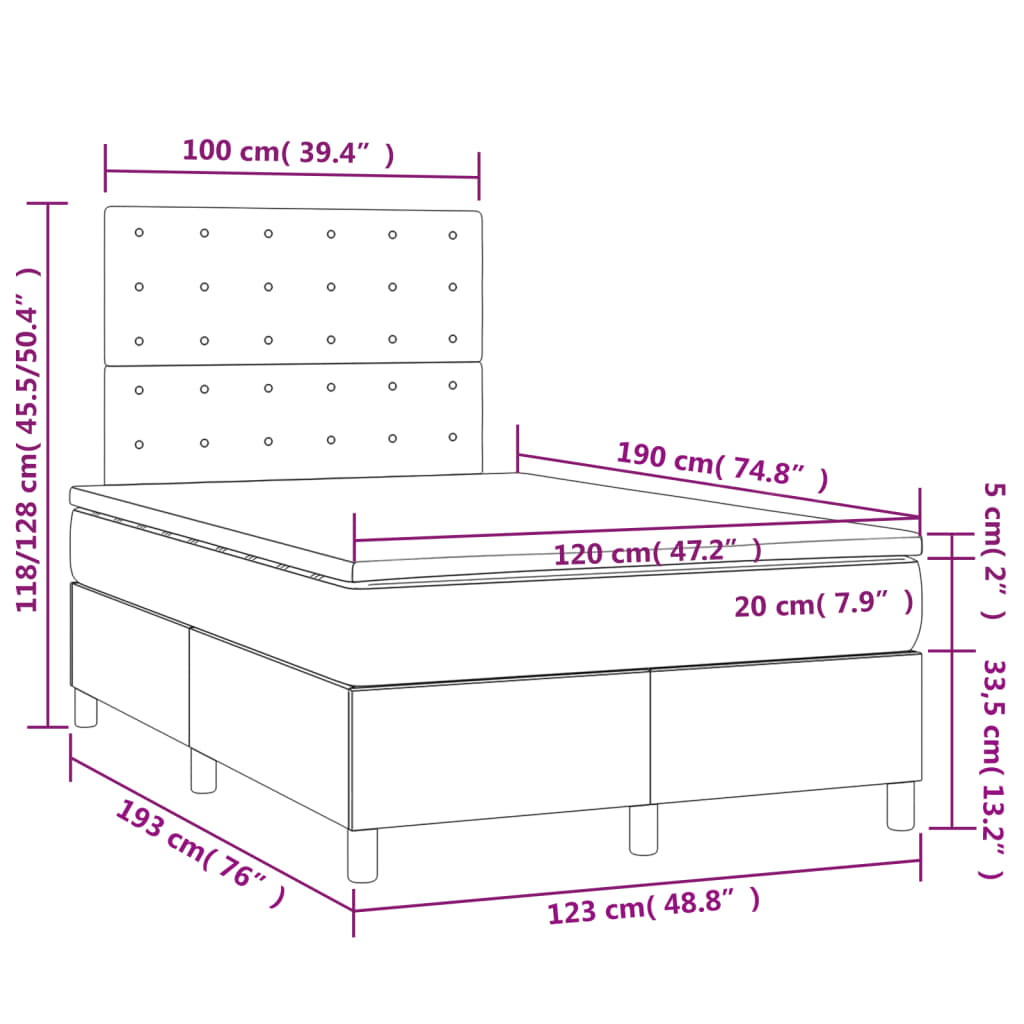 Cama boxspring com colchão 120x190 cm veludo preto