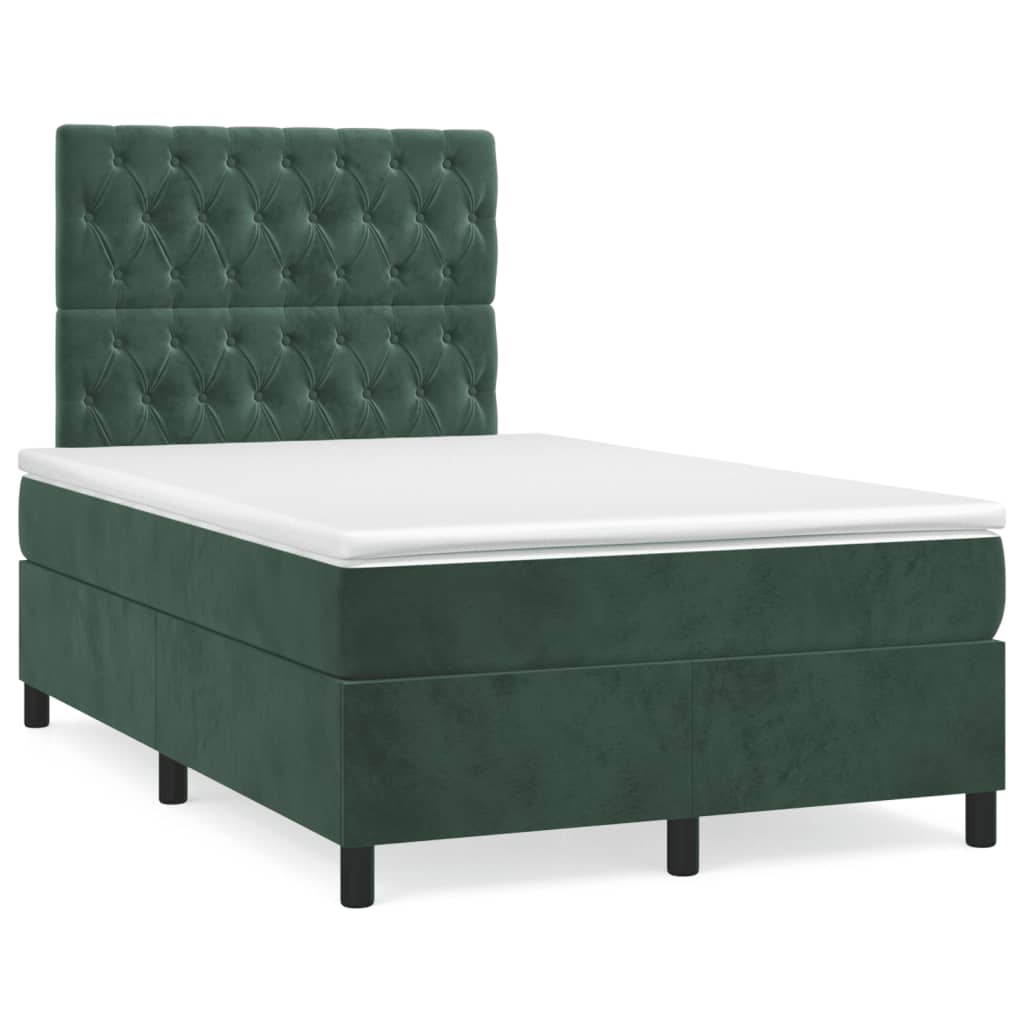 Cama boxspring com colchão 120x190 cm veludo verde-escuro