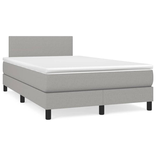 Cama box spring c/ colchão e LED 120x190 cm tecido cinza-claro