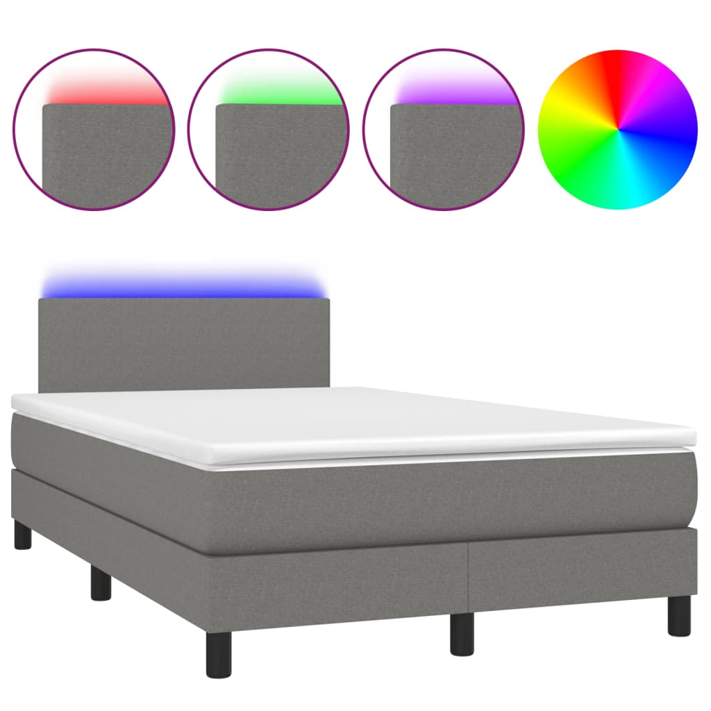 Cama box spring c/ colchão e LED 120x190 cm tecido cinza-escuro