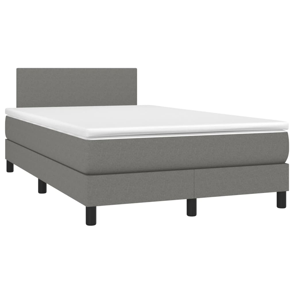 Cama box spring c/ colchão e LED 120x190 cm tecido cinza-escuro