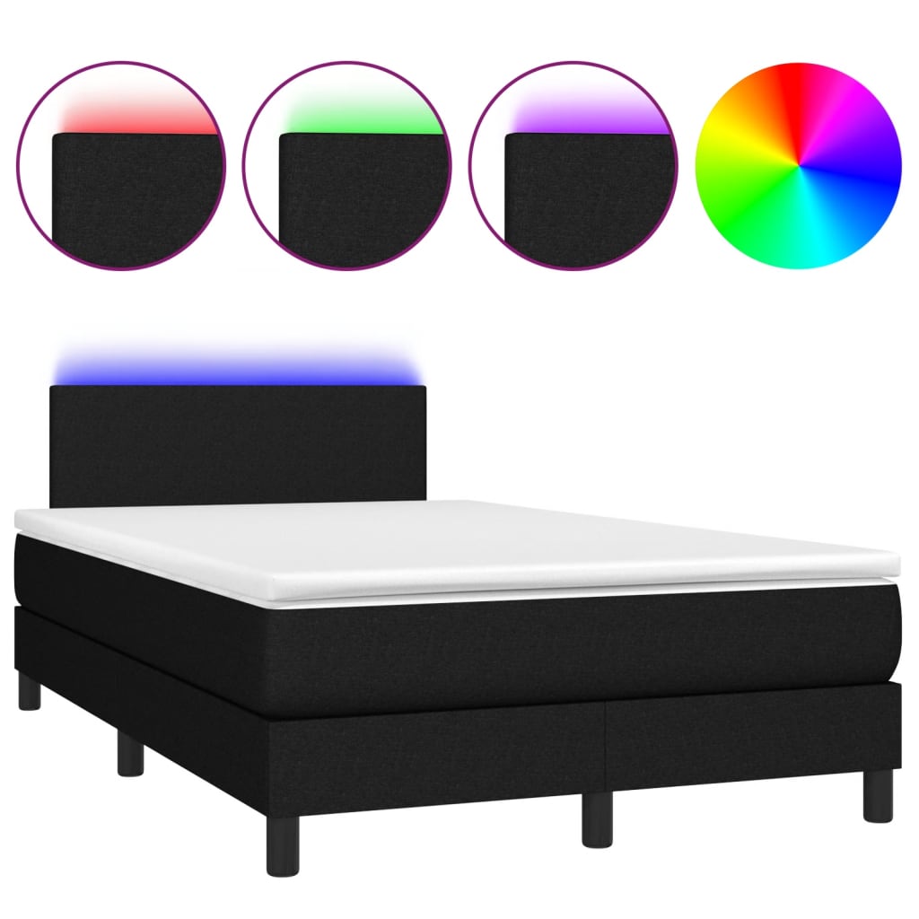 Cama box spring c/ colchão e LED 120x190 cm tecido preto