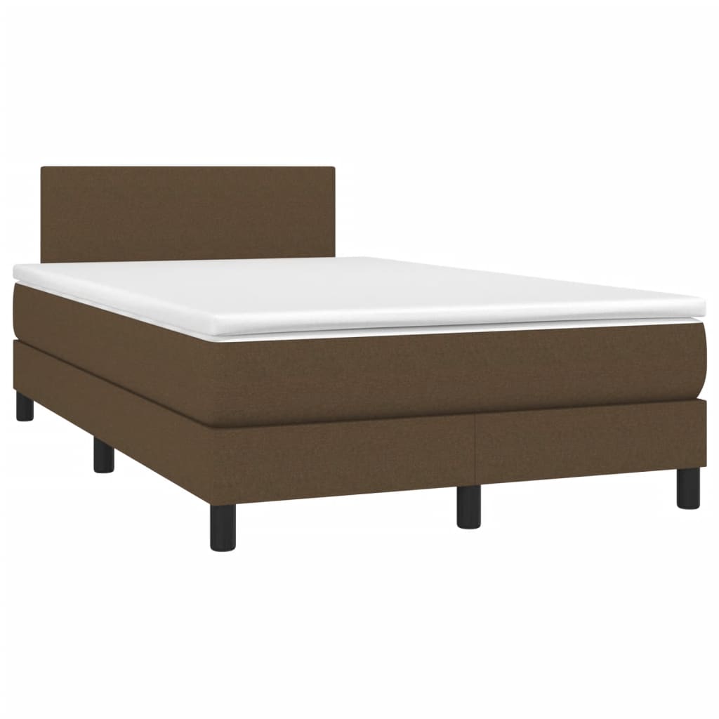 Cama box spring c/ colchão/LED 120x190cm tecido castanho-escuro