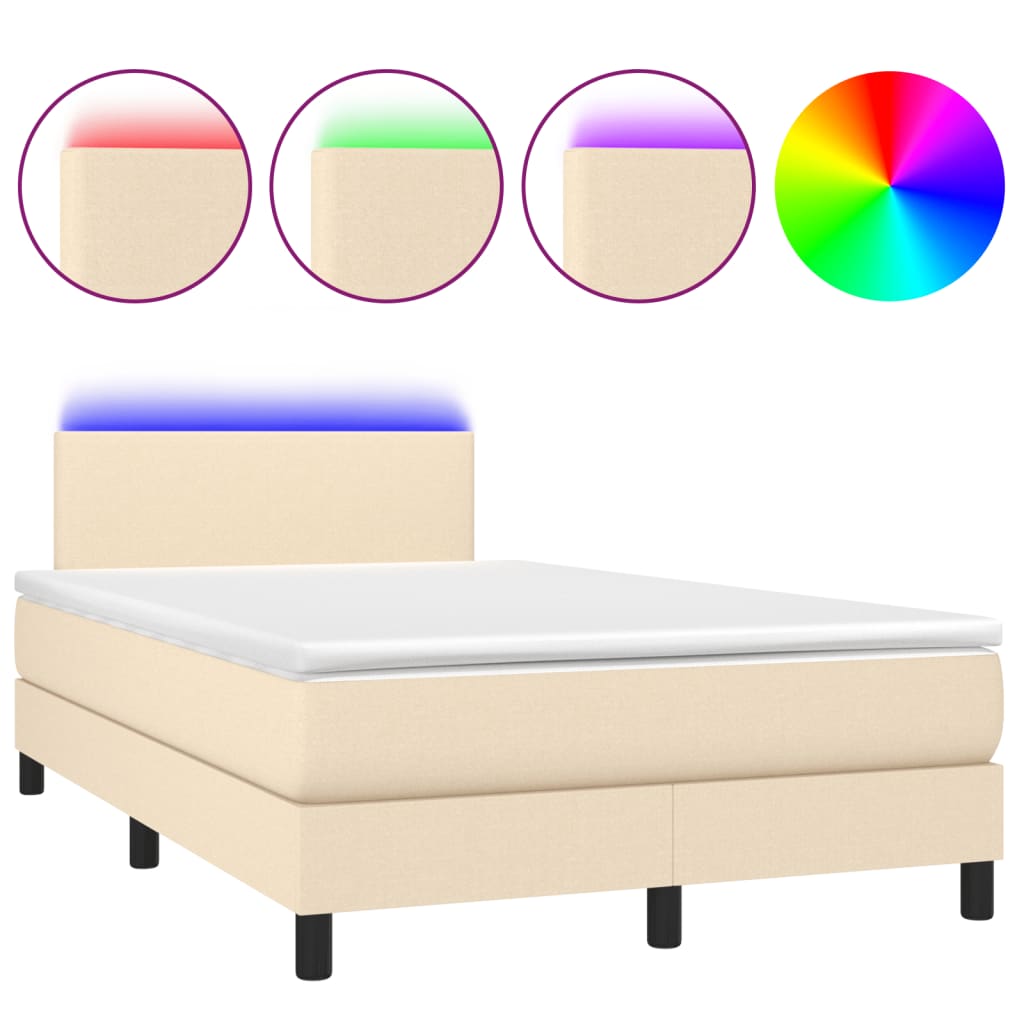 Cama box spring c/ colchão e LED 120x190 cm tecido cor creme