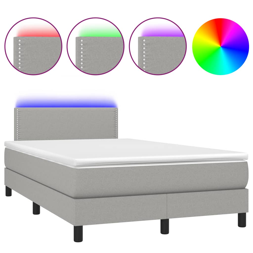 Cama box spring c/ colchão e LED 120x190 cm tecido cinza-claro