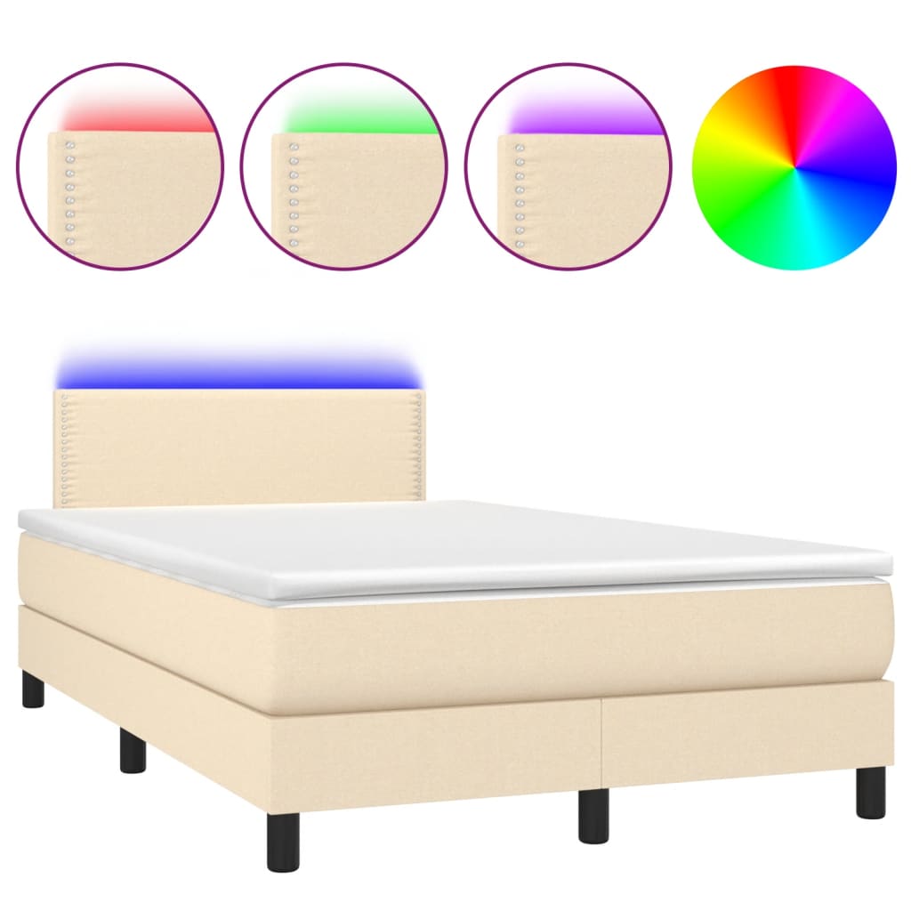 Cama box spring c/ colchão e LED 120x190 cm tecido cor creme