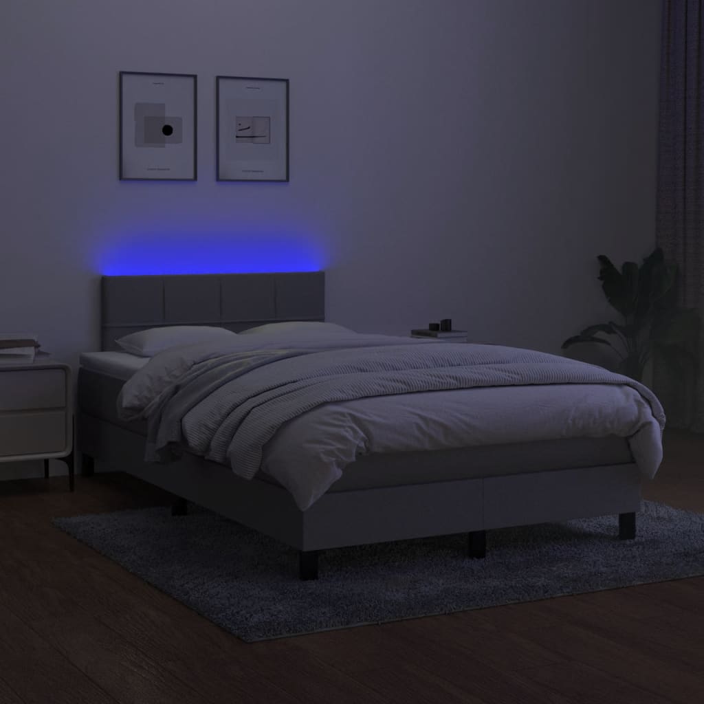 Cama box spring c/ colchão e LED 120x190 cm tecido cinza-claro