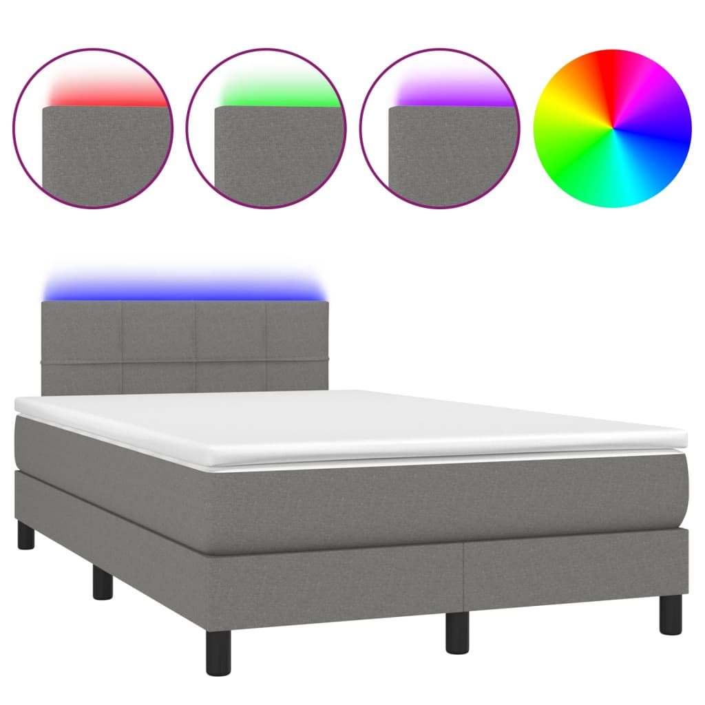 Cama box spring c/ colchão e LED 120x190 cm tecido cinza-escuro