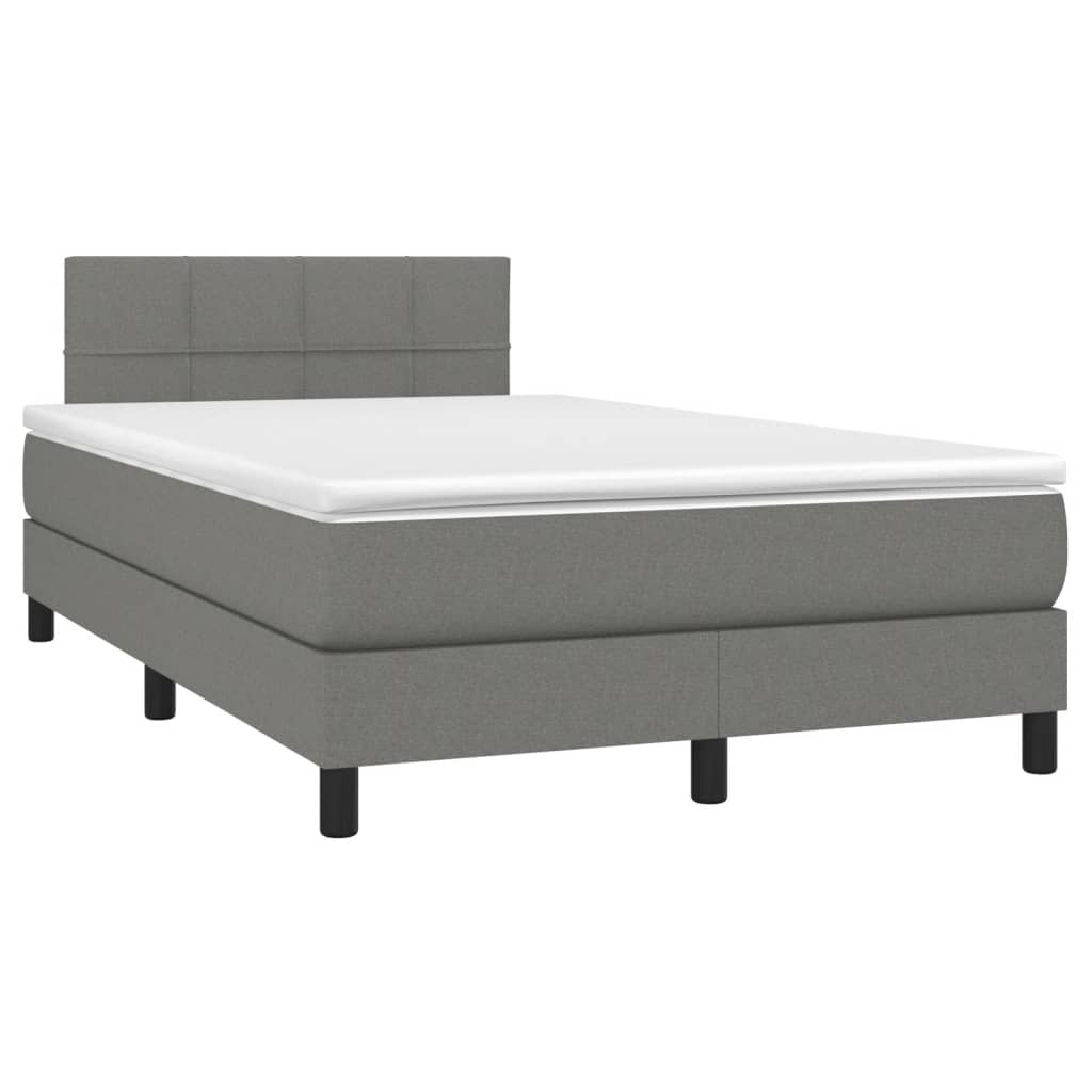 Cama box spring c/ colchão e LED 120x190 cm tecido cinza-escuro