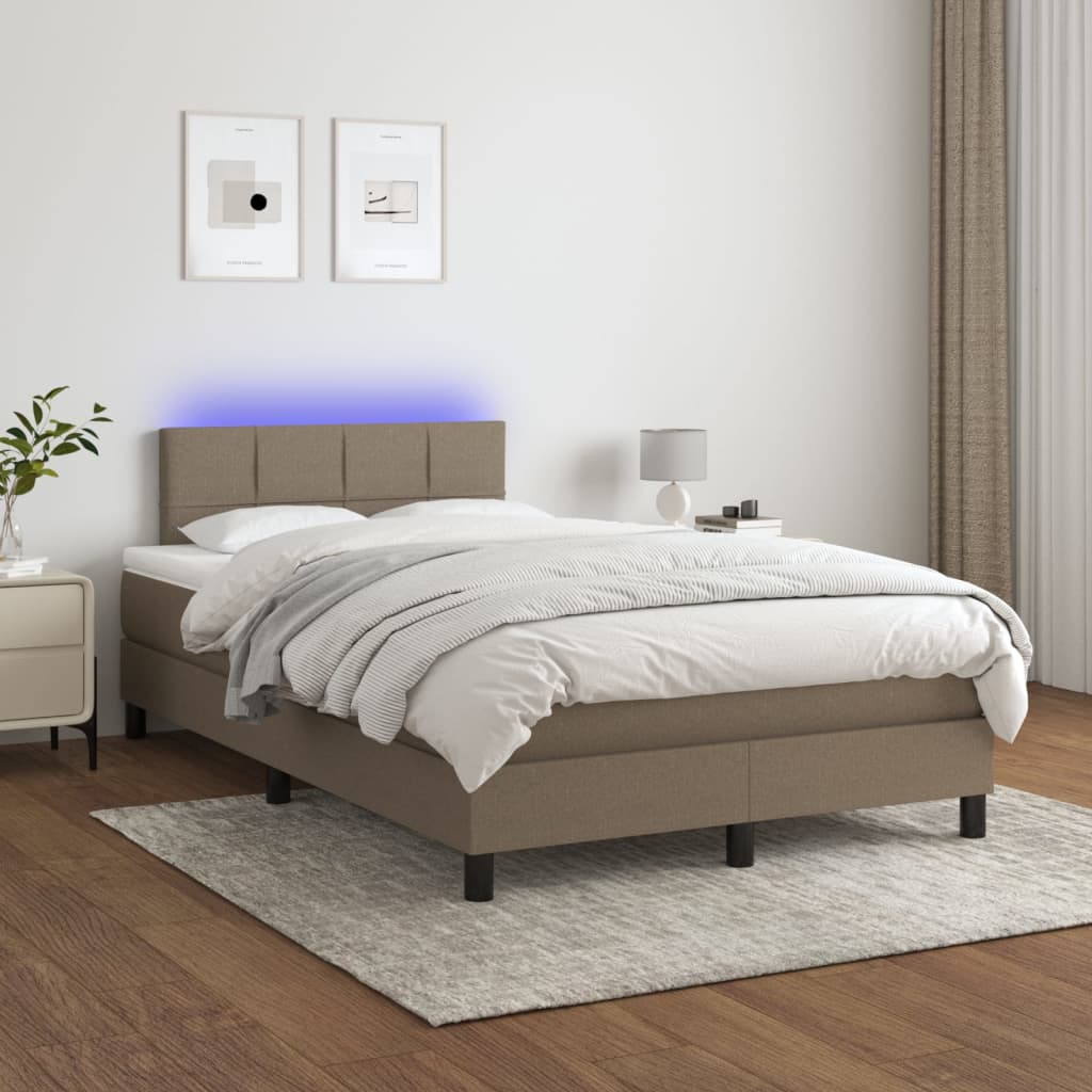 Cama box spring colchão/LED 120x190cm tecido cinza-acastanhado