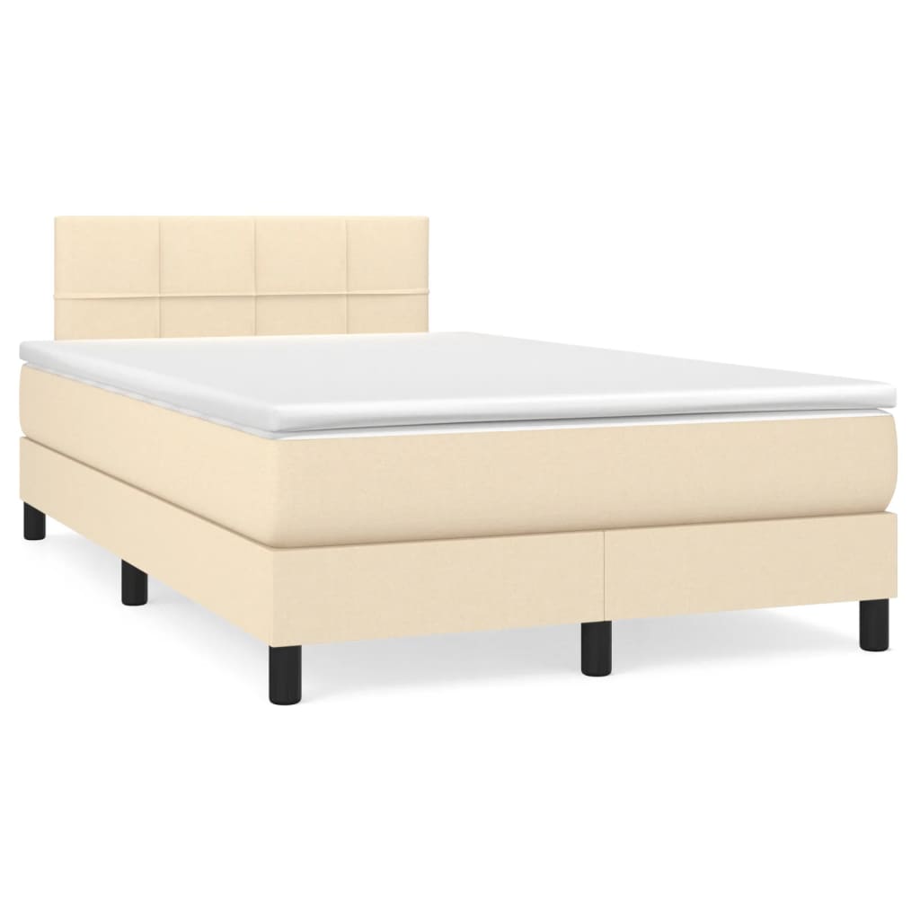 Cama box spring c/ colchão e LED 120x190 cm tecido cor creme