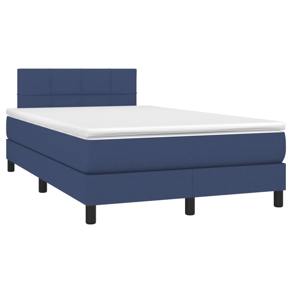 Cama box spring c/ colchão e LED 120x190 cm tecido azul