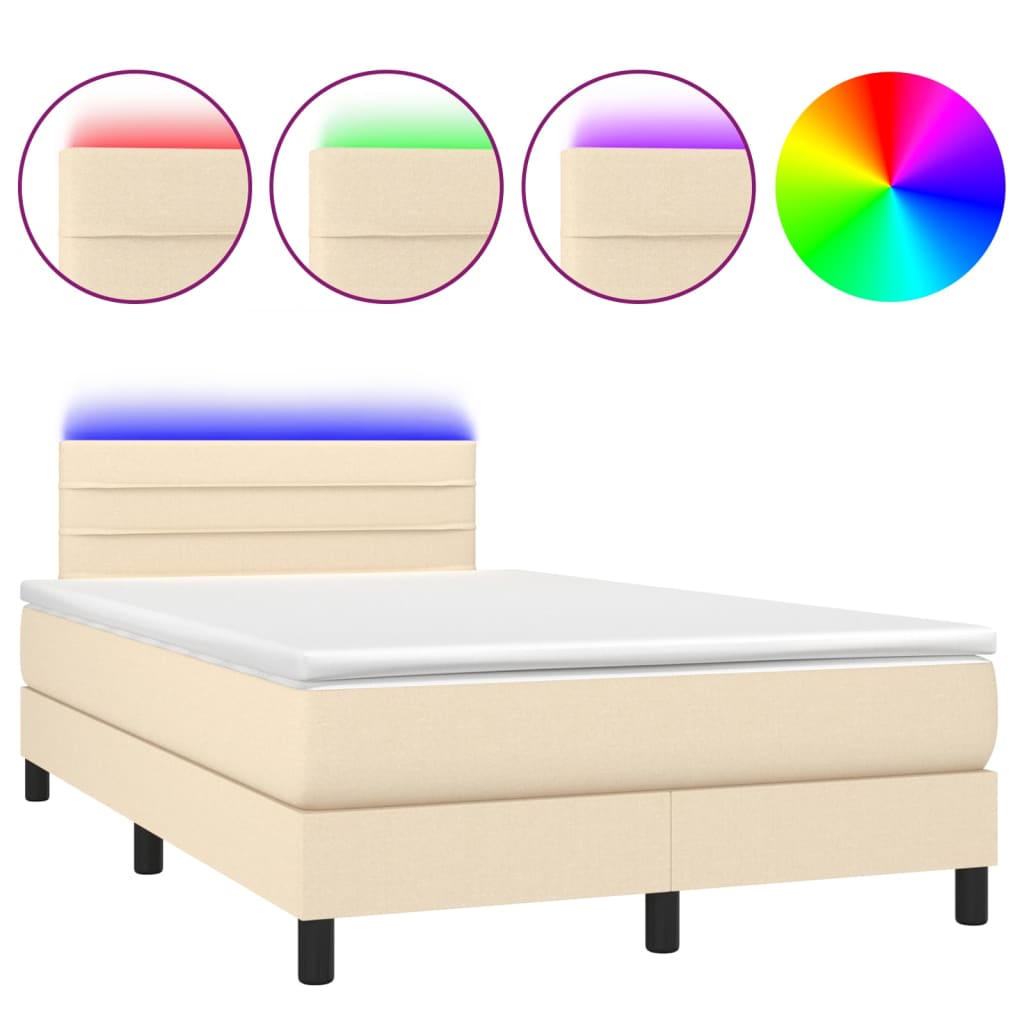 Cama box spring c/ colchão e LED 120x190 cm tecido cor creme